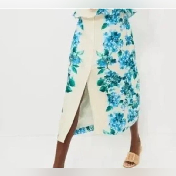 Tuckernuck Water’s Edge Hydrangea Kennedy Midi Skirt M NWT Floral Slit Chic - Picture 4 of 7